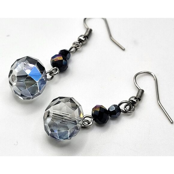 Artisan Vintage Faceted Crystal AB Oil Spill Stones Dangle Drop Earrings 1.75in - Picture 2 of 4